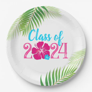 Plato De Papel Luau Tropical Class of 2024 Graduation Party