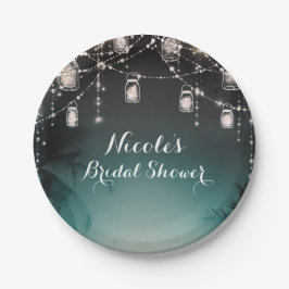 Plato De Papel Luces Brillantes Palmeras Elegante Boda de Playa