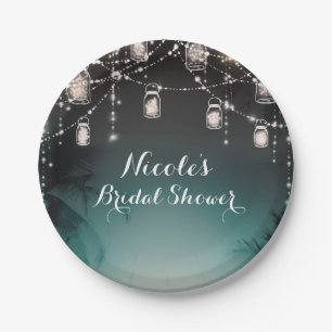 Plato De Papel Luces Brillantes Palmeras Elegante Boda de Playa