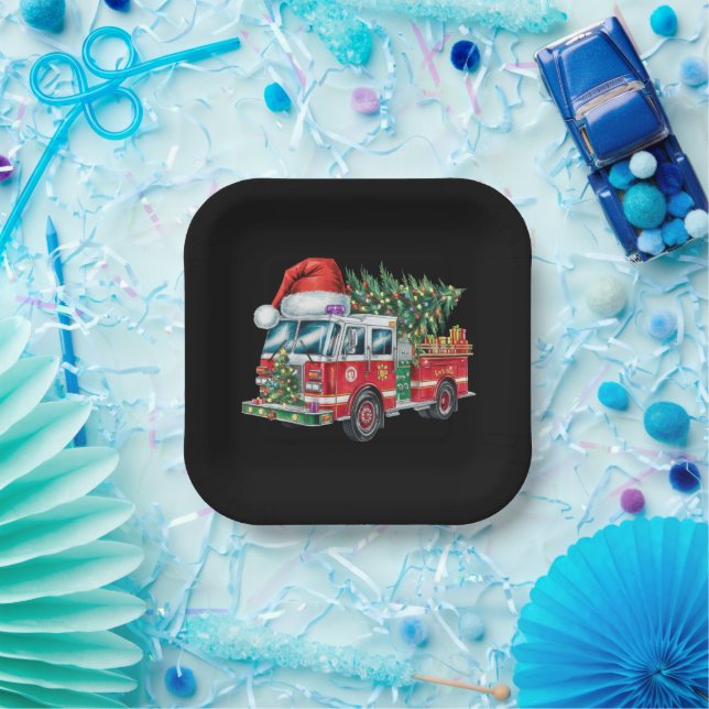 Plato De Papel Luces de árbol de Navidad con sombrero de Santa de (Fiesta)