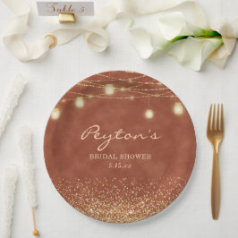 Plato De Papel Luces de Cadena con Brillo de Oro Terracota para D