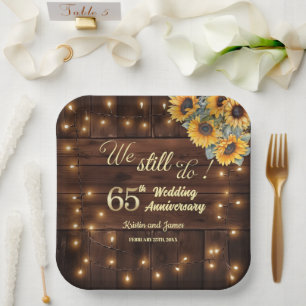 Plato De Papel Luces de Cadena de Aniversario de Bodas de 65 Años