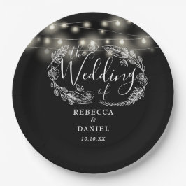 Plato De Papel Luces de Cadena Florales Negras y Blancas para Bod