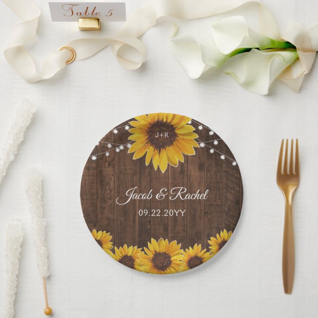 Plato De Papel Luces de Cadenas de Girasoles Rústicos para Fiesta (Boda)