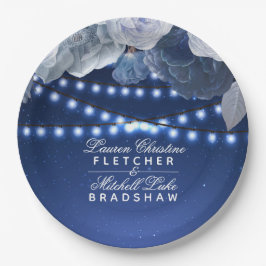 Plato De Papel Luces de cuerda Boda elegante azul
