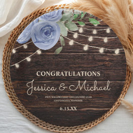 Plato De Papel Luces de Cuerda de Madera Rústica Boda Floral Azul