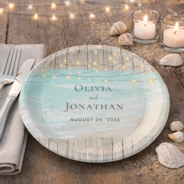Plato De Papel Luces de Cuerda de Playa Oceánica de Madera Rústic