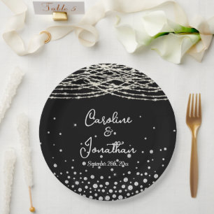Plato De Papel Luces de Cuerda Rústicas Negras Boda