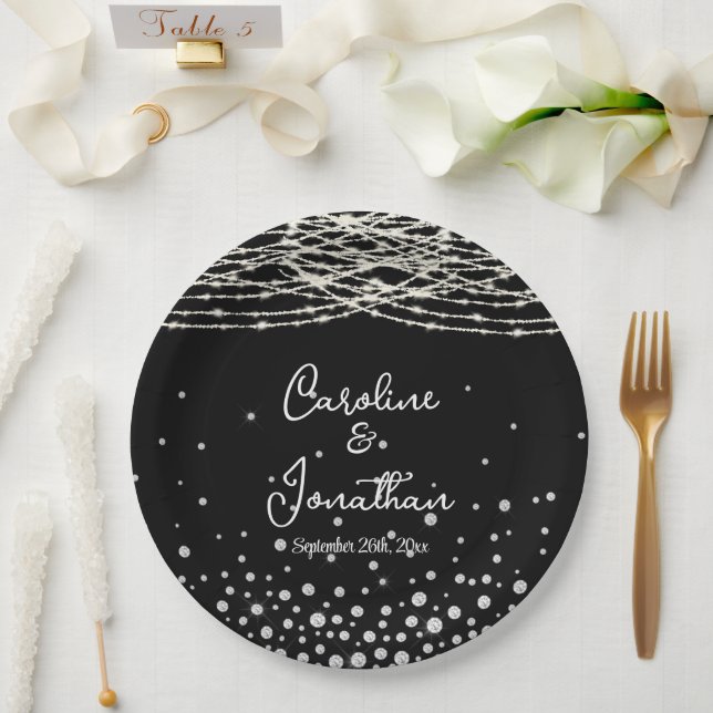 Plato De Papel Luces de Cuerda Rústicas Negras Boda (Boda)