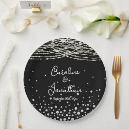 Plato De Papel Luces de Cuerda Rústicas Negras para Boda