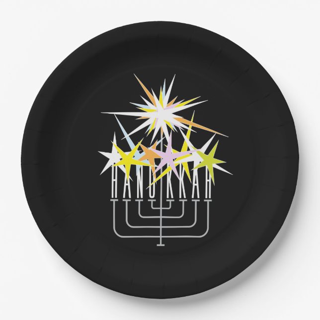 Plato De Papel Luces de Hanukkah (Anverso)