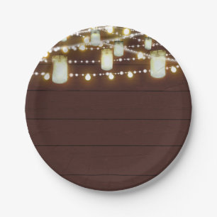 Plato De Papel Luces de Madera Marrón y Cuerdas Fiesta Rústica Ca