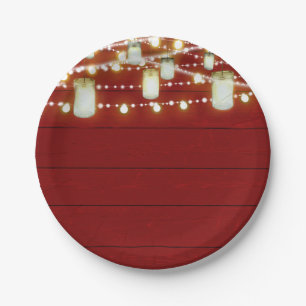 Plato De Papel Luces de Madera Roja y Luces de Cadena Country Rús
