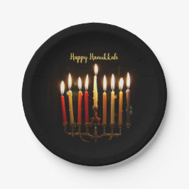 Plato De Papel Luces de Menorah y Candles Hanukkah