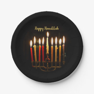 Plato De Papel Luces de Menorah y Candles Hanukkah