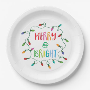 Plato De Papel Luces de navidad felices y brillantes
