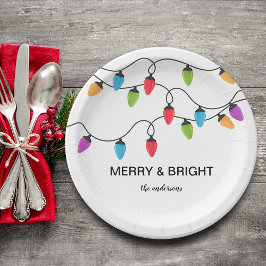 Plato De Papel Luces de Navidad personalizadas festivas