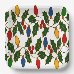 Plato De Papel Luces de Navidad y Acebo de Arte Cloisonne