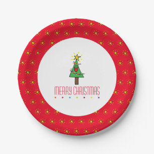 Plato De Papel Luces de Ornamentos del Árbol de Navidad de Feliz