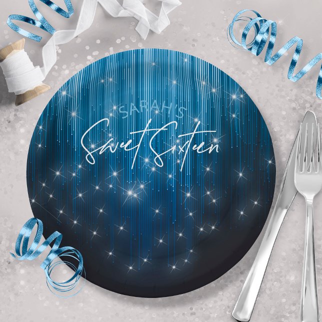 Plato De Papel Luces en Cascada Cumpleaños Dulces 16 Azul ID790 (Subido por el creador)