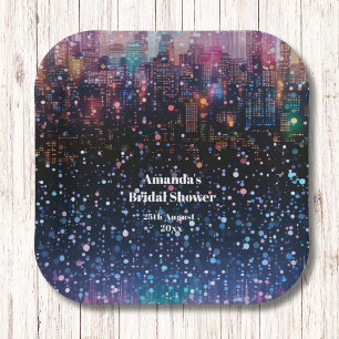 Plato De Papel Luces nocturnas de la ciudad espumosa Monograma Bo