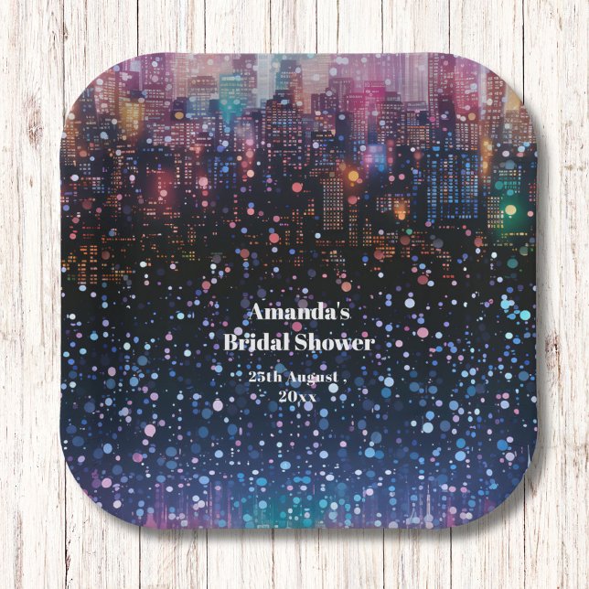 Plato De Papel Luces nocturnas de la ciudad espumosa Monograma Bo (Subido por el creador)