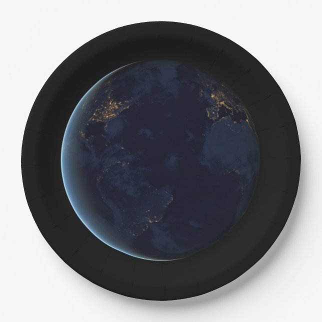Plato De Papel Luces nocturnas en el planeta Tierra (hemisferio o (Anverso)
