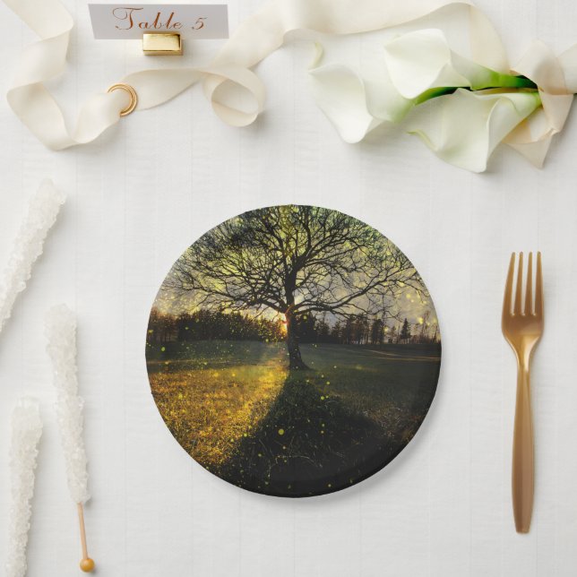 Plato De Papel Luciérnagas mágicas paisaje de ensueño (Boda)