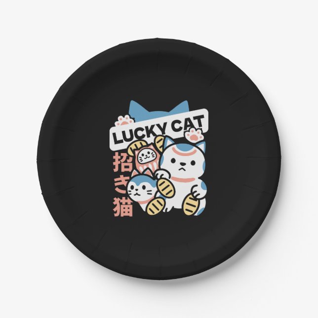 Plato De Papel Lucky Cat Art – Maneki Neko with Gold Coin (Anverso)