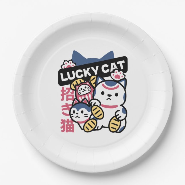 Plato De Papel Lucky Cat Maneki Neko – Japanese Fortune Cat  (Anverso)