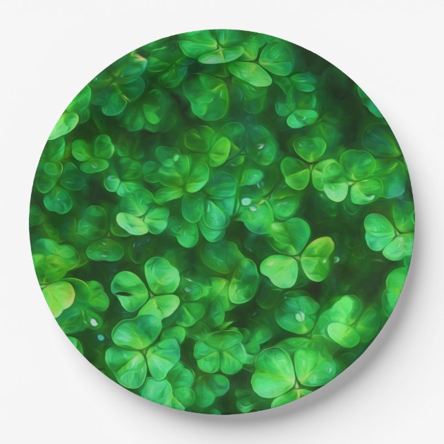 Plato De Papel Lucky Celtic Irish Green Shamrock (Anverso)