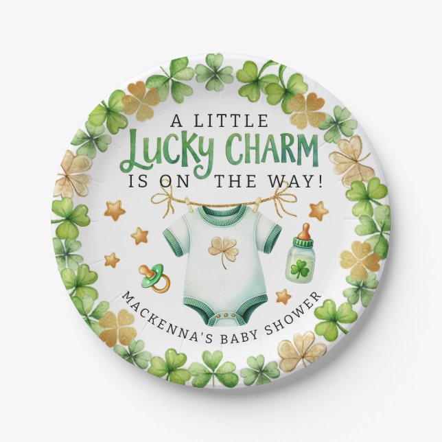 Plato De Papel Lucky Charm Irish Baby Shower Fiestas Plates (Anverso)