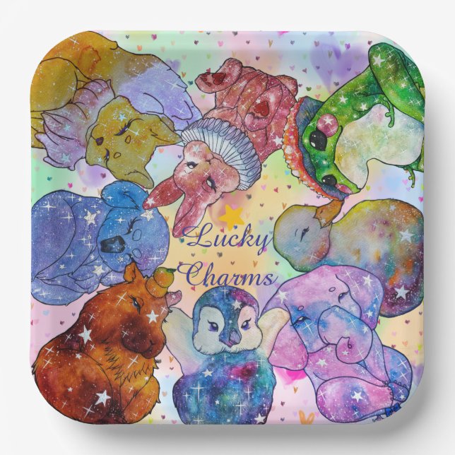Plato De Papel Lucky Charms - Animales Lindos (Anverso)