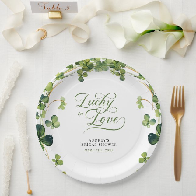 Plato De Papel Lucky in Love Bridal Shower Green Shamrock  (Boda)