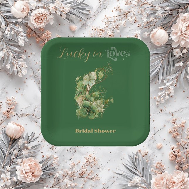 Plato De Papel  Lucky in Love Gold Glitter Shamrock Bridal Shower (Lucky in Love Gold Glitter Shamrock Bridal Shower Paper Plates)