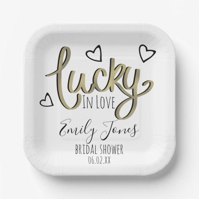 Plato De Papel Lucky in Love Hearts Bridal Shower (Anverso)