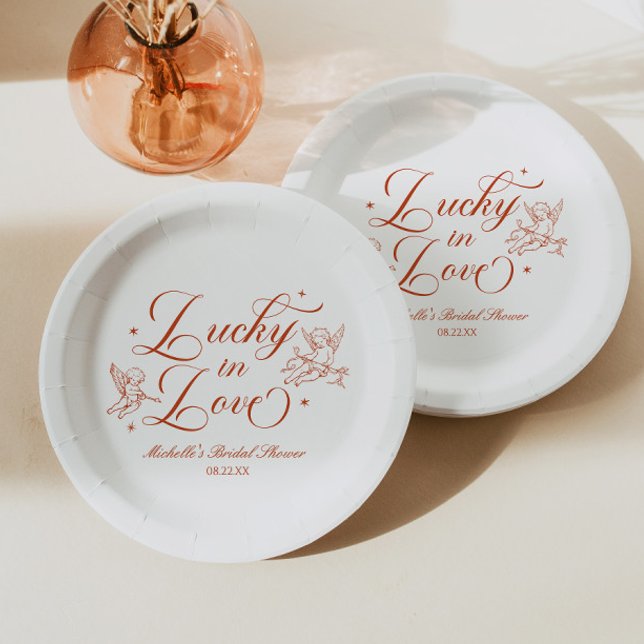 Plato De Papel Lucky In Love Vintage Cupid Bridal Shower (Subido por el creador)
