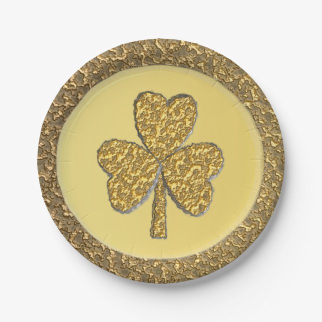 Plato De Papel Lucky Irish Shamrock Gold Coin (Anverso)