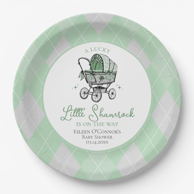 Plato De Papel Lucky Little Shamrock St Patrics Baby Shower (Anverso)