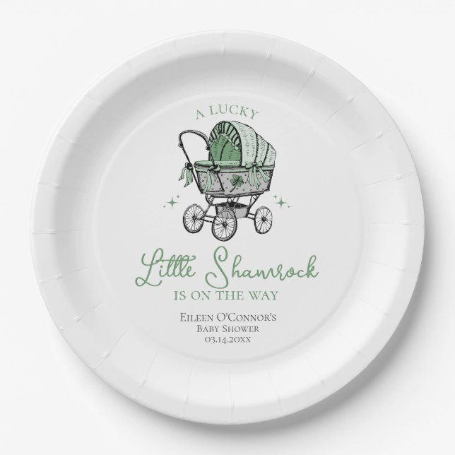 Plato De Papel Lucky Little Shamrock St Patrics Baby Shower (Anverso)