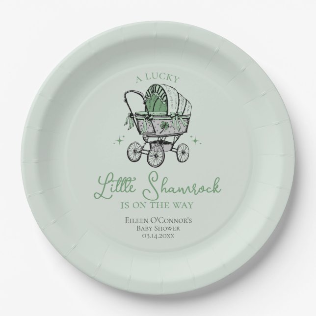 Plato De Papel Lucky Little Shamrock St Patrics Baby Shower (Anverso)