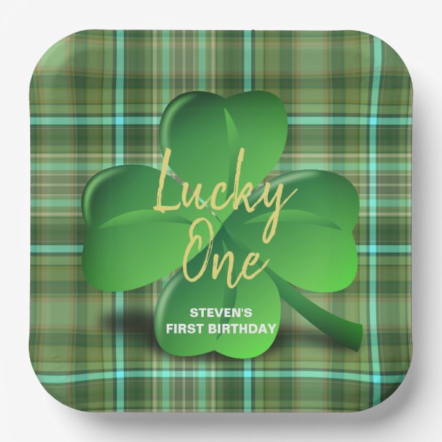 Plato De Papel Lucky One Boys First St Patricks Partido de Cumple (Anverso)