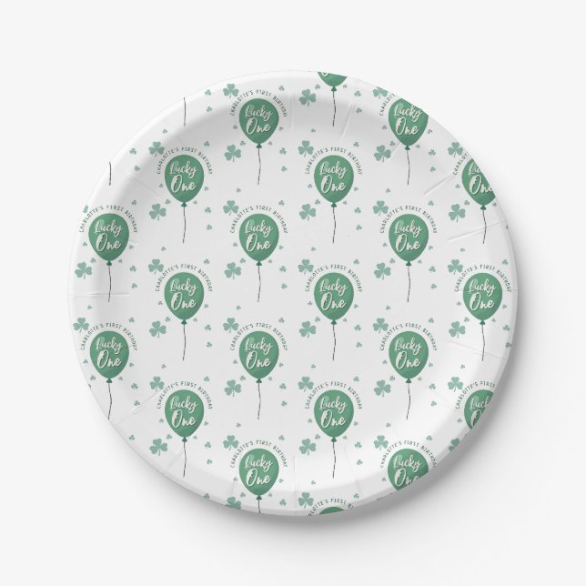 Plato De Papel Lucky One cumpleaños St Patricks Day Trébol (Anverso)