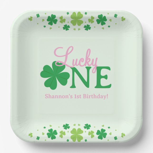 Plato De Papel Lucky One First 1st Birthday Party (Anverso)