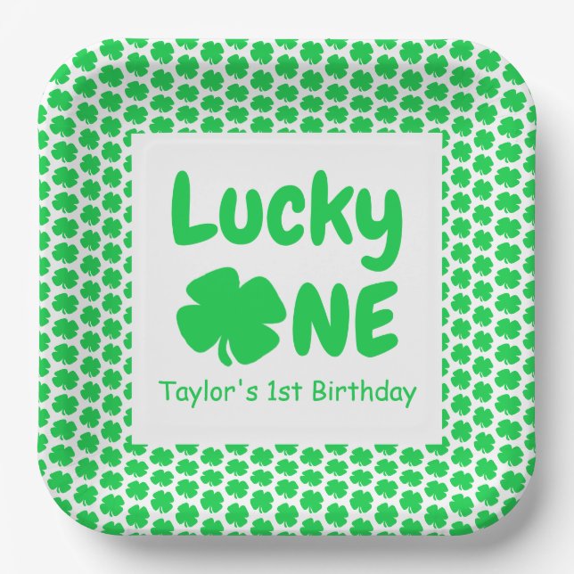 Plato De Papel Lucky One First Birthday Paper Plate (Anverso)