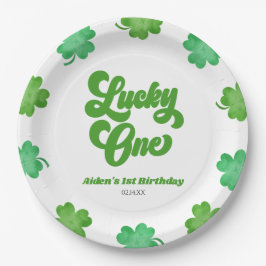 Plato De Papel Lucky One Green Shamrock Clover 1st Birthday Party