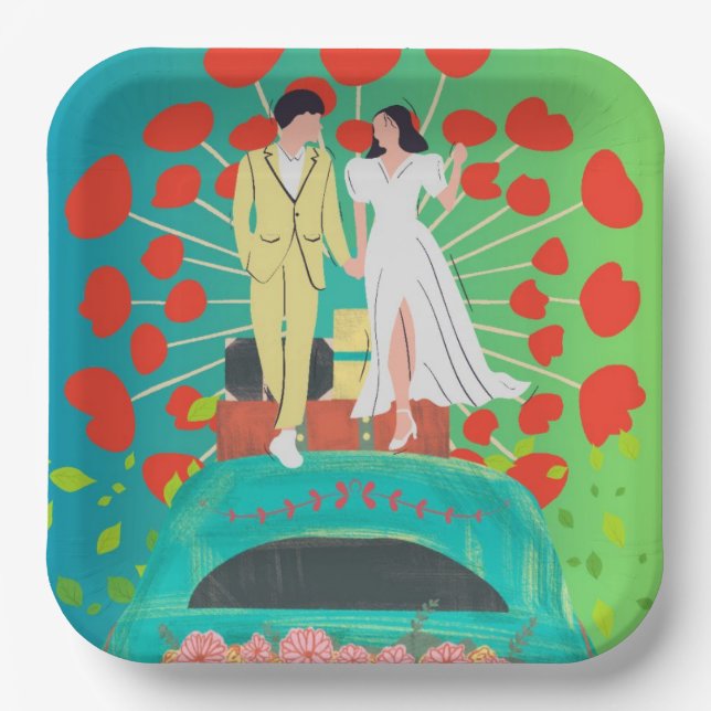 Plato De Papel lugar de la fiesta de bodas (Anverso)