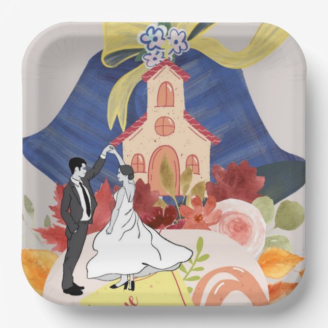 Plato De Papel lugar de la fiesta de bodas (Anverso)