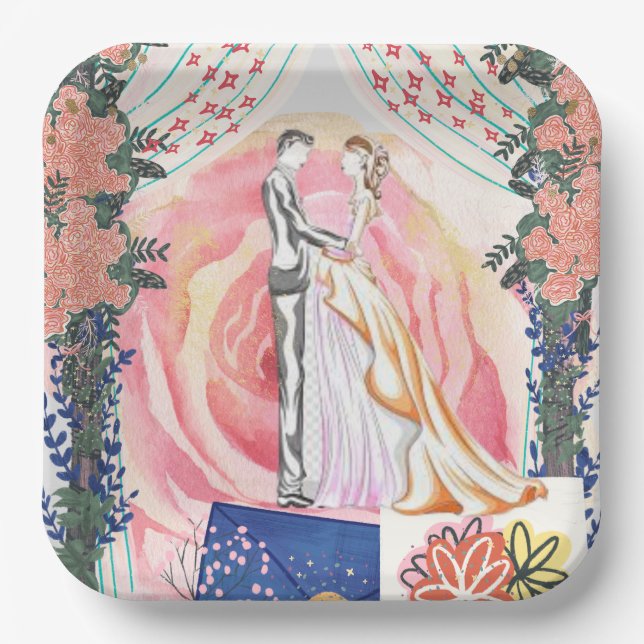 Plato De Papel lugar de la fiesta de bodas (Anverso)