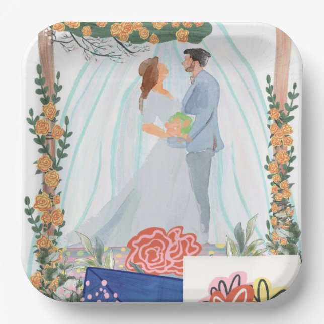 Plato De Papel lugar de la fiesta de bodas (Anverso)